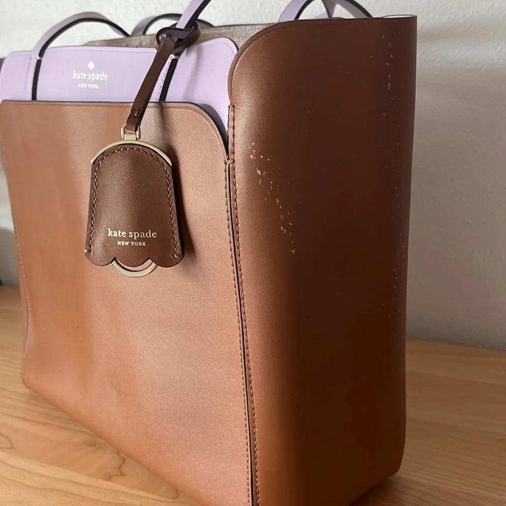 Kate Spade Brown & Light Purple Medium Double Pocket Tote